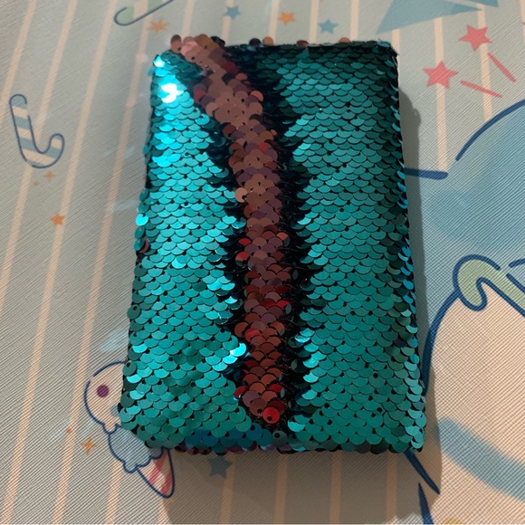 Turquoise Mermaid Reversible Flip Sequin Mini Notebook Journal - Picture 3 of 16